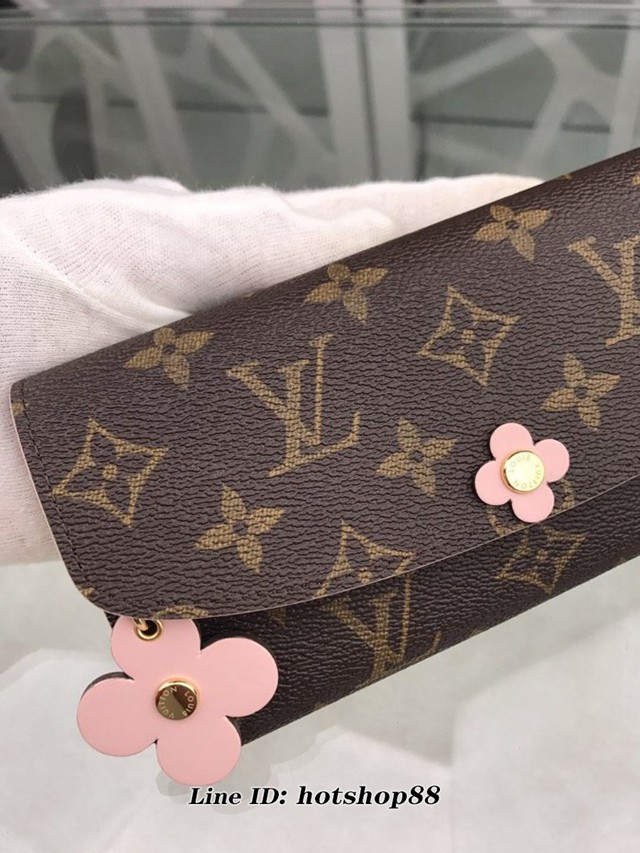 路易威登LV錢包 M62941粉梅花 LV專櫃新款老花翻蓋女士長錢包 Emilie錢夾 xxlv3100